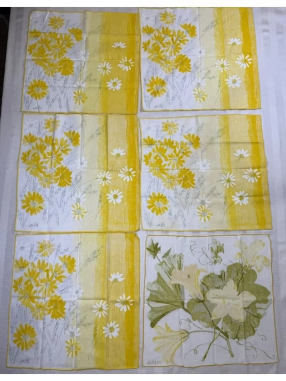 Vintage Vera Daisy Floral Handkerchief Napkins Set Of Six Cotton 15”X 15”￼￼